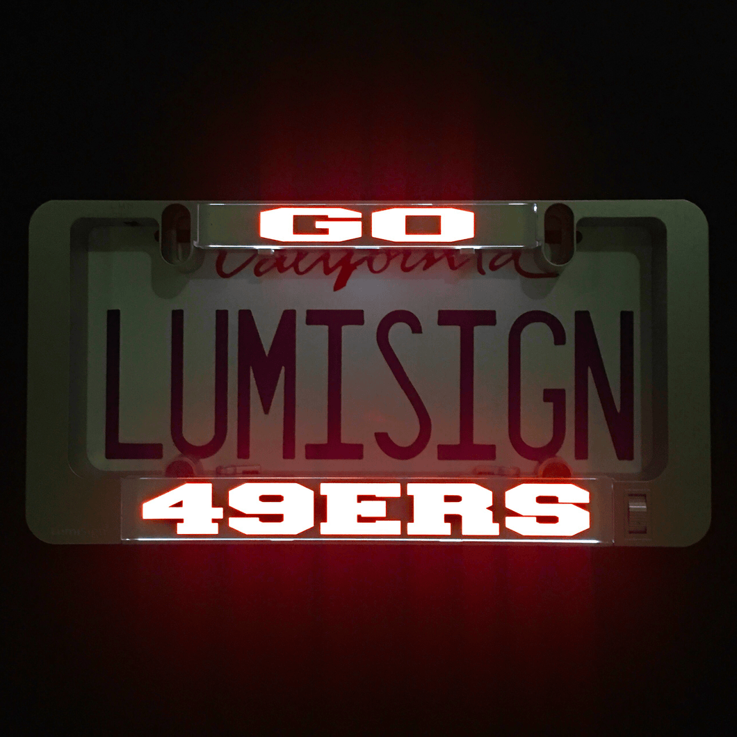 Go-49ers-Lumisign-license-plate-frame-main-picture-night