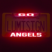 Load image into Gallery viewer, LumiSign-Go-Angels-Auto-Illuminated-License-Plate-Frame-Main-Night-Picture
