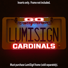 Load image into Gallery viewer, LumiSign-Go-Cardinals-Auto-Illuminated-License-Plate-Main-Black-Night-Picture
